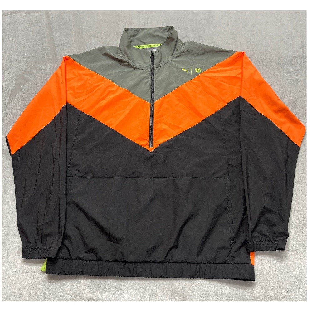 Puma First Mile 1/4 Zip Windbreaker Mens XL Orange Black Colorblock  Pullover